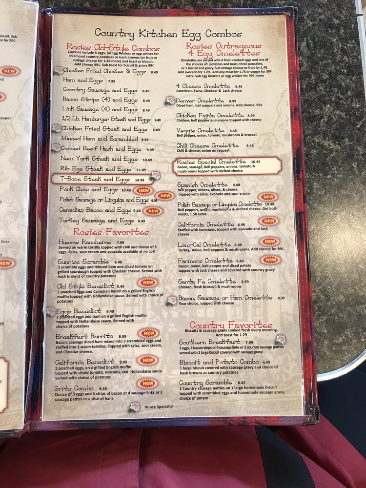 Menu Rosie’s Country Kitchen