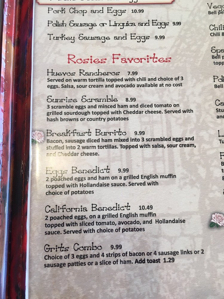 Menu Rosie’s Country Kitchen