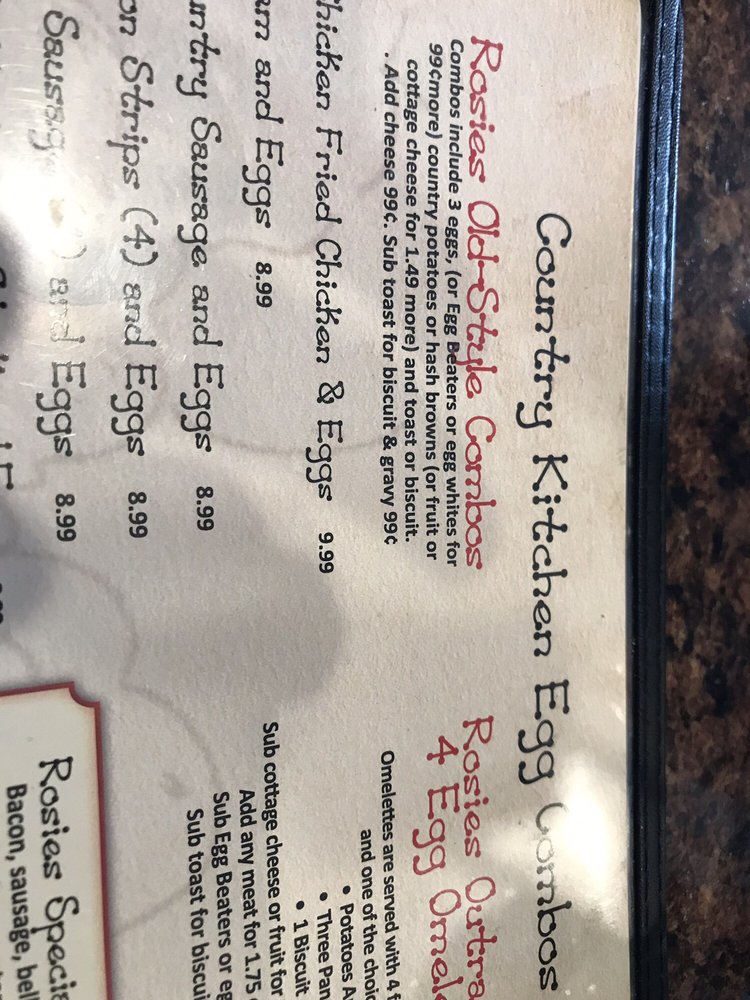 Menu Rosie’s Country Kitchen